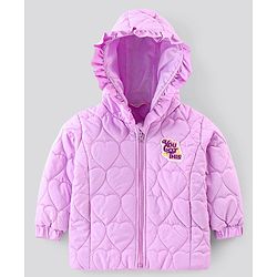 Bonfino Full Sleeves Patch Detailing & Heart Embroidered Hooded Puffer Jacket - Lavender