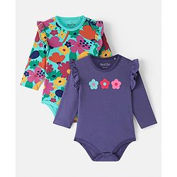 Bonfino 100% Cotton Full Sleeves Onesies With Floral Print & Frill Detailing Pack Of 2 - Green & Blue
