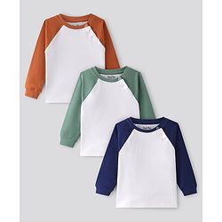 Bonfino 100% Cotton Knit Contrast Raglan Full Sleeves T-Shirts With Pack Of 3 - Orange Green & Navy Blue