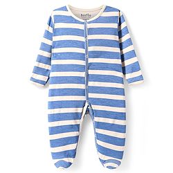 Bonfino Cotton Knit Full Sleeves Solid & Striped Sleep Suits Pack of 3 - Blue White & Peach