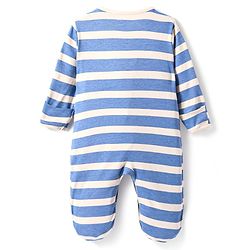 Bonfino Cotton Knit Full Sleeves Solid & Striped Sleep Suits Pack of 3 - Blue White & Peach