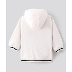 Bonfino 100% Cotton French Terry Knit Full Sleeves Hooded  Sweatjacket with  Text  Embroidery - Ivory