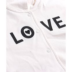 Bonfino 100% Cotton French Terry Knit Full Sleeves Hooded  Sweatjacket with  Text  Embroidery - Ivory