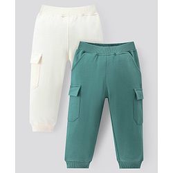 Bonfino Cotton Knit Full Length Solid Lounge Pants with Pocket Pack of 2 - Green & White