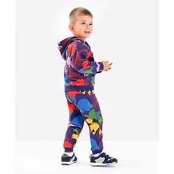 Bonfino 100% Cotton French Terry Full Sleeves Dino Printed Hoodie and Jogger Set - Black