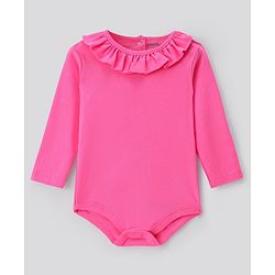 Bonfino 100% Cotton Knit Full Sleeves Onesies with Frill Detailing  Solid  & Bow Print Pack of 3 - Pink & White