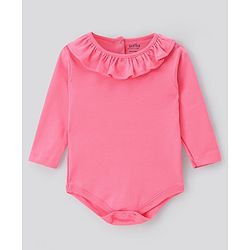 Bonfino 100% Cotton Knit Full Sleeves Onesies with Frill Detailing  Solid  & Bow Print Pack of 3 - Pink & White