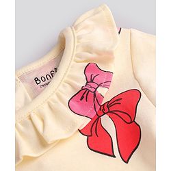 Bonfino 100% Cotton Knit Full Sleeves Onesies with Frill Detailing  Solid  & Bow Print Pack of 3 - Pink & White