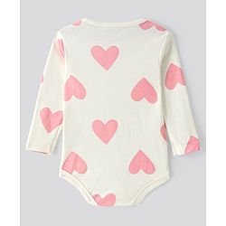Bonfino 100% Cotton Knit Full Sleeves Hearst & Polka Dot Printed Onesies Pack of 5 -  Off White & Pink
