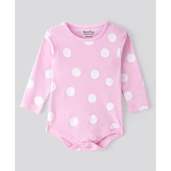 Bonfino 100% Cotton Knit Full Sleeves Hearst & Polka Dot Printed Onesies Pack of 5 -  Off White & Pink