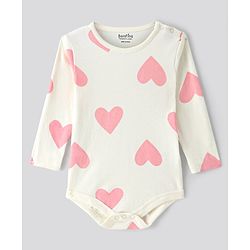 Bonfino 100% Cotton Knit Full Sleeves Hearst & Polka Dot Printed Onesies Pack of 5 -  Off White & Pink