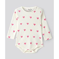 Bonfino 100% Cotton Knit Full Sleeves Hearst & Polka Dot Printed Onesies Pack of 5 -  Off White & Pink
