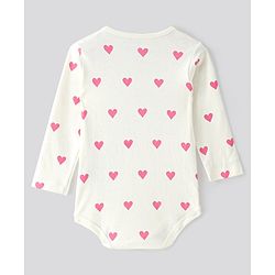 Bonfino 100% Cotton Knit Full Sleeves Hearst & Polka Dot Printed Onesies Pack of 5 -  Off White & Pink