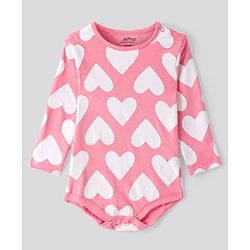 Bonfino 100% Cotton Knit Full Sleeves Hearst & Polka Dot Printed Onesies Pack of 5 -  Off White & Pink