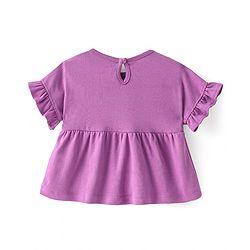 Bonfino 100% Cotton Knit Half Sleeves Top & Leggings Set With Unicorn & Hearts Print - Purple