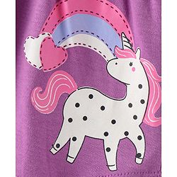 Bonfino 100% Cotton Knit Half Sleeves Top & Leggings Set With Unicorn & Hearts Print - Purple