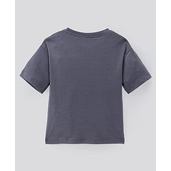 Bonfino 100% Cotton Knit Half Sleeves Unicorn Printed Oversized T-Shirt & Leggings Set - Dark Grey & Purple