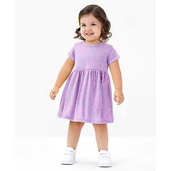 Bonfino 100% Cotton Knit Half Sleeves Frock with Sunflower Print - Purple