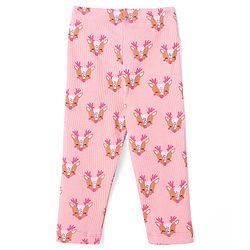 Bonfino 100% Cotton Rib Full Length Leggings With Solid Color & Deer Print Pack Of 3 - Maroon Teal & Pink
