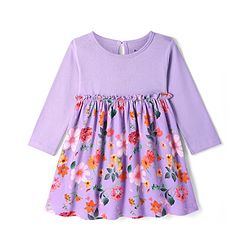 Bonfino 100% Cotton Knit Full Sleeves Floral Printed Frock - Lilac