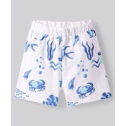 Bonfino 100% Cotton Knit Above Knee Length Shorts With Sea Animals Print Pack of 3 - Orange & White