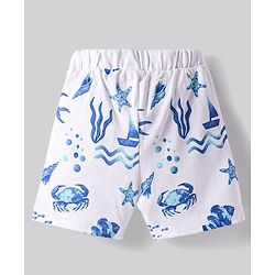 Bonfino 100% Cotton Knit Above Knee Length Shorts With Sea Animals Print Pack of 3 - Orange & White