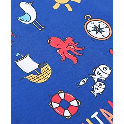 Bonfino Cotton Knit Half Sleeve T-Shirts With Sea Theme Print - Blue