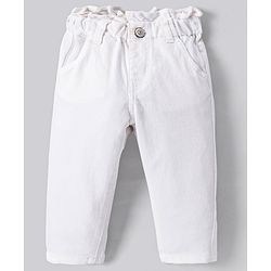 Bonfino Cotton Woven Full Length Solid Paper Bag Waist Jeans - White
