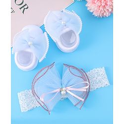 Bonfino Headband With Booties & Bow Applique  Free Size - Blue