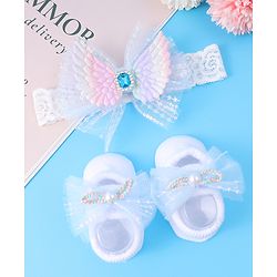 Bonfino  Headband With Booties & Bow Applique Free Size - Blue