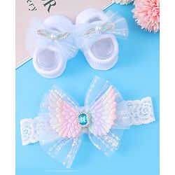 Bonfino  Headband With Booties & Bow Applique Free Size - Blue