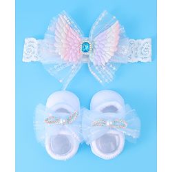 Bonfino  Headband With Booties & Bow Applique Free Size - Blue