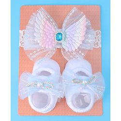 Bonfino  Headband With Booties & Bow Applique Free Size - Blue