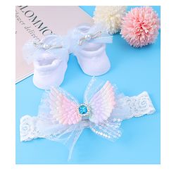 Bonfino  Headband With Booties & Bow Applique Free Size - Blue