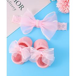 Bonfino Headband With Booties & Bow Applique Free Size  - Pink
