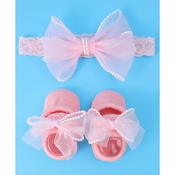 Bonfino Headband With Booties & Bow Applique Free Size  - Pink