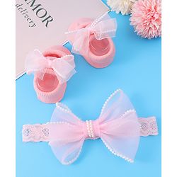 Bonfino Headband With Booties & Bow Applique Free Size  - Pink