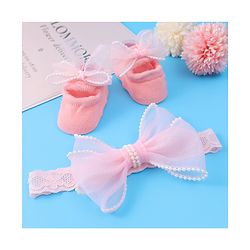 Bonfino Headband With Booties & Bow Applique Free Size  - Pink