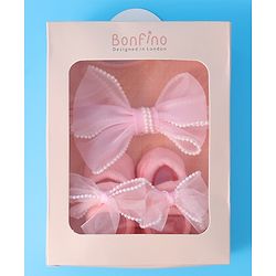 Bonfino Headband With Booties & Bow Applique Free Size  - Pink