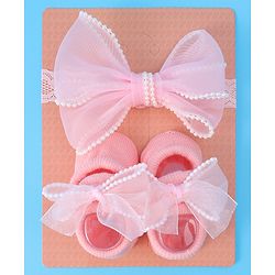 Bonfino Headband With Booties & Bow Applique Free Size  - Pink