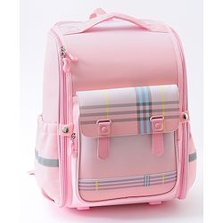 Bonfino 15 Inches Premium Checks Printed School Backpack|1 Main Compartment, 1 Front & 2 side Bottle Pockets|Water Resistant| Comfortable back cushioning | For School, Travel and Outdoors|Pink