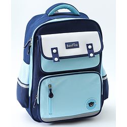 Bonfino 16 Inches Premium Bear Theme School Backpack|1 Main Compartment 2 Front & 2 side Bottle Pockets|Water Resistant|Back cushioning|School, Travel and Outdoors|Blue|Zipper color & design may vary