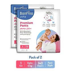 Bonfino Premium Pants With Absorbent Pore Technology New Born Pack of 2 - 70 Pieces