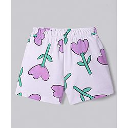 Bonfino 100% Cotton Knit Shorts With Floral and Heart Print Pack of 3 - White & Pink