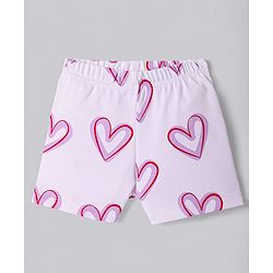 Bonfino 100% Cotton Knit Shorts With Floral and Heart Print Pack of 3 - White & Pink