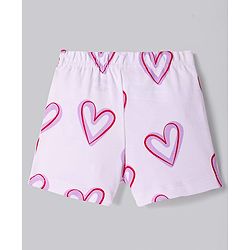 Bonfino 100% Cotton Knit Shorts With Floral and Heart Print Pack of 3 - White & Pink