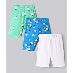 Bonfino 100% Cotton Knit Shorts With Floral Print Pack Of 3 - Blue White & Green
