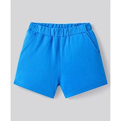 Bonfino Cotton Knit Half Sleeves T-Shirt & Shorts Set With Heart Embroidery & Embossed Print - Blue
