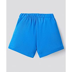 Bonfino Cotton Knit Half Sleeves T-Shirt & Shorts Set With Heart Embroidery & Embossed Print - Blue