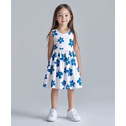 Bonfino Cotton Knit Sleeveless Dress With Floral Print - White